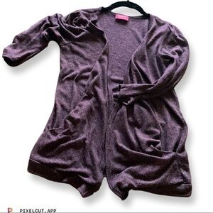 Shasa L purple open front cardigan with ruched sleeves